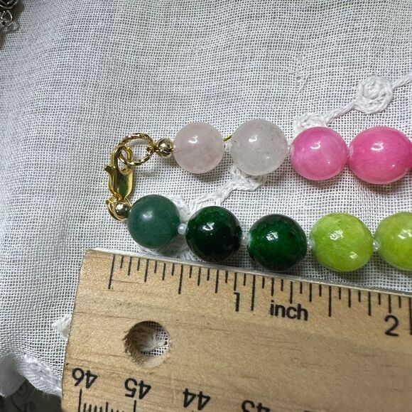 One of a Kind Handmade Genuine Gemstone Necklace Nature Colors Jade Quartz 18KGP - Picture 5 of 5